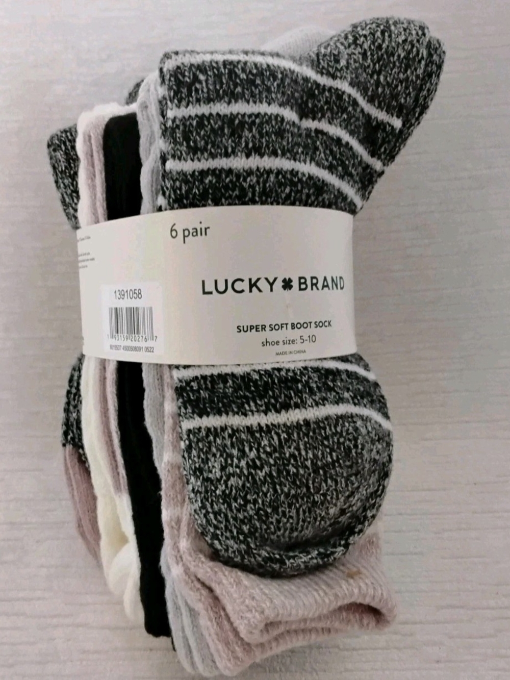 Lucky Brand Women’s Boot Socks - Gray, Black, Cream, Pink (6 Pair) New